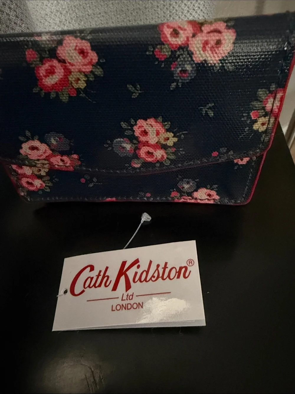Cath Kidston Navy Floral Coin Card Holder Wallet Navy with Pink Roses